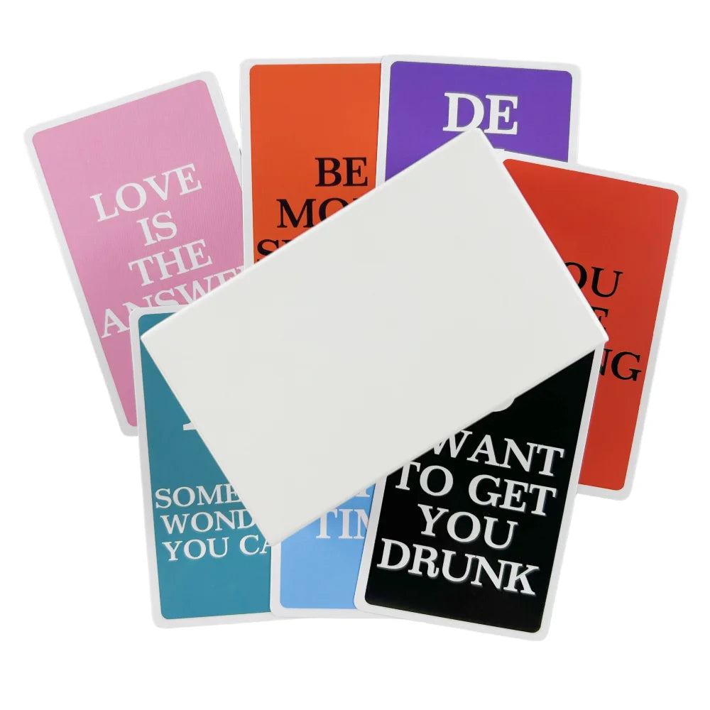 A collection of tarot divination cards featuring various colors and text such as LOVE IS THE ANSWER and BE MORE THAN.