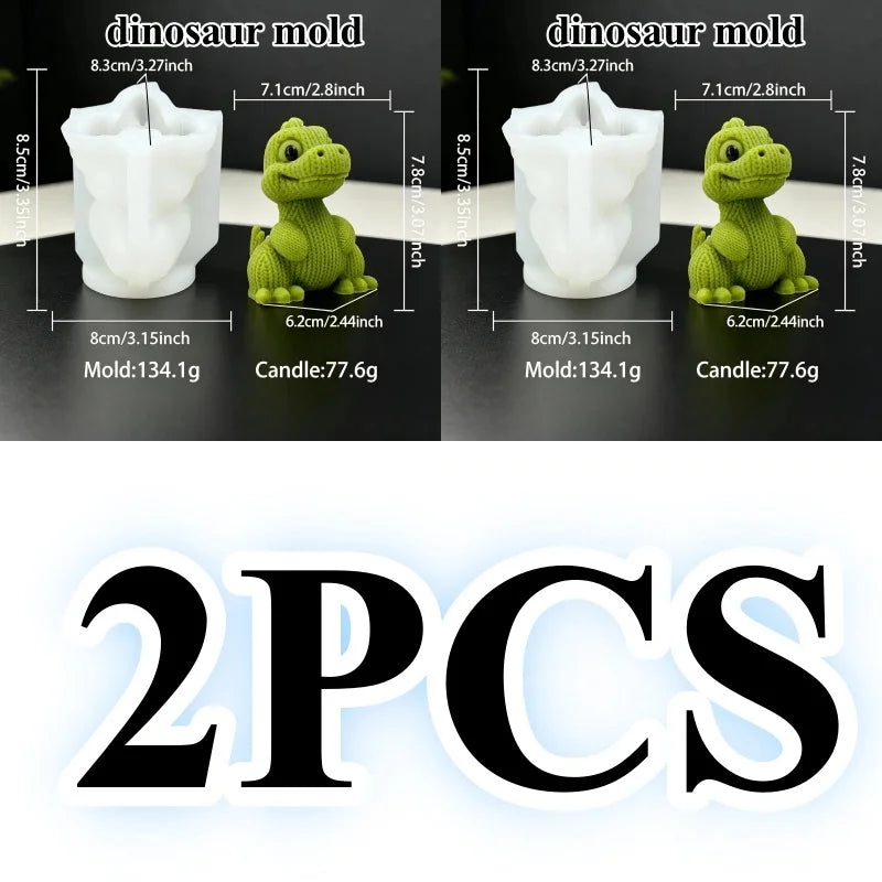 3D Knitted Dinosaur Silicone Candle Mold – Cute Sitting Dino Design for DIY Crafts