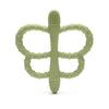 A soft silicone butterfly teether in light green color.