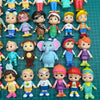 A collection of playful cartoon PVC figurines featuring various characters in colorful outfits and designs.