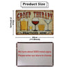 A vintage metal wall sign featuring the text GROUP THERAPY and images of beer, wine, and whiskey glasses.