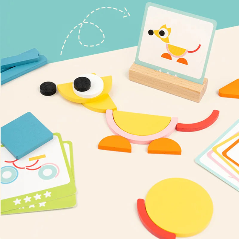 Colorful Wooden Tangram Jigsaw Puzzle Set for Kids