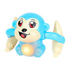 A blue interactive rolling monkey toy with large eyes and a light-colored body.