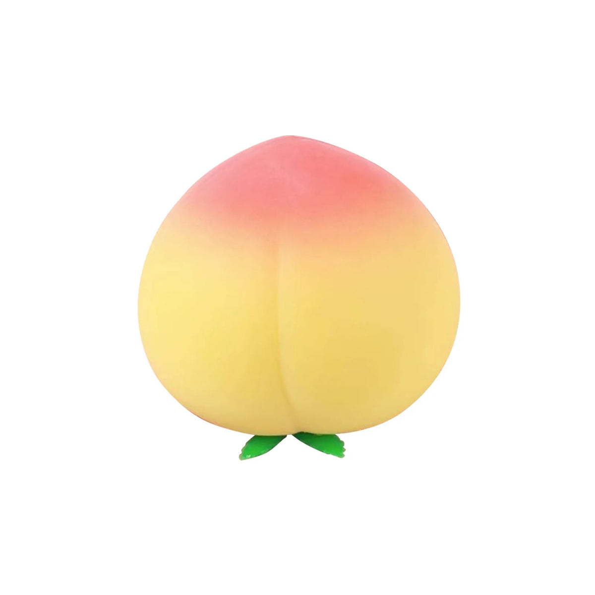 A squishy toy shaped like a peach with pink and yellow gradient colors.