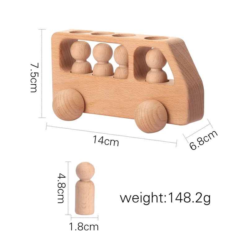 A wooden train set featuring five numbered cars, designed as a Montessori educational toy for toddlers.