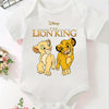 A white baby bodysuit featuring a Disney The Lion King print of Simba and Mufasa.