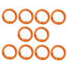 A set of eight orange alloy snap hook keychain clips arranged in two rows.