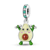 A silver fruit charm bead featuring an avocado shape with a small pink face and green stem.
