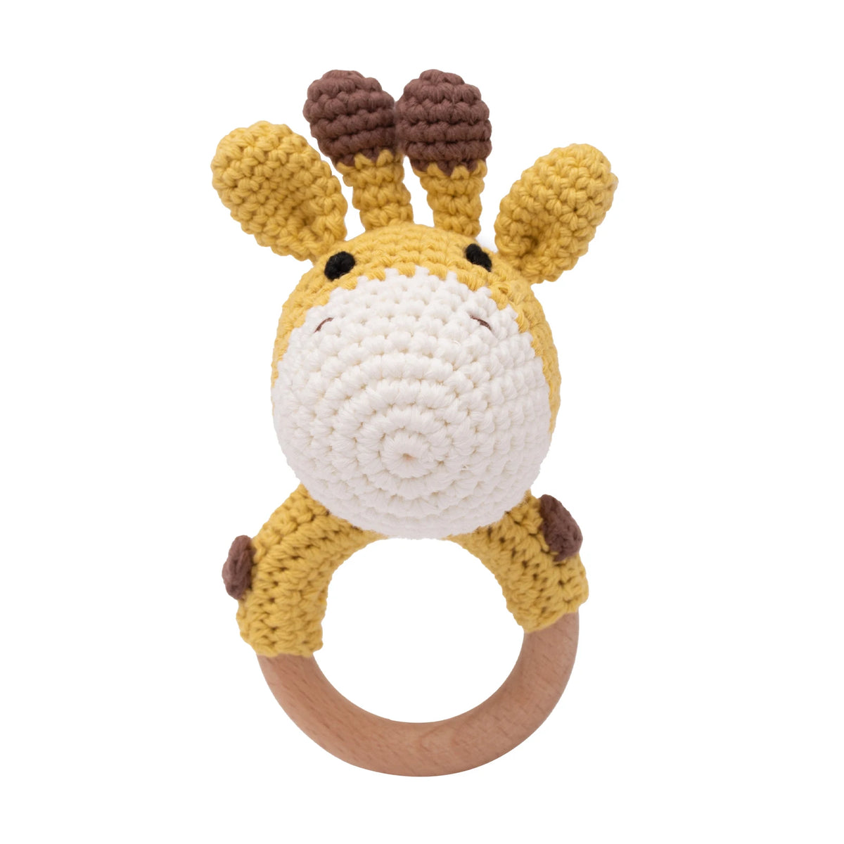 Handcrafted Wooden Crochet Animal Rattle for Babies
