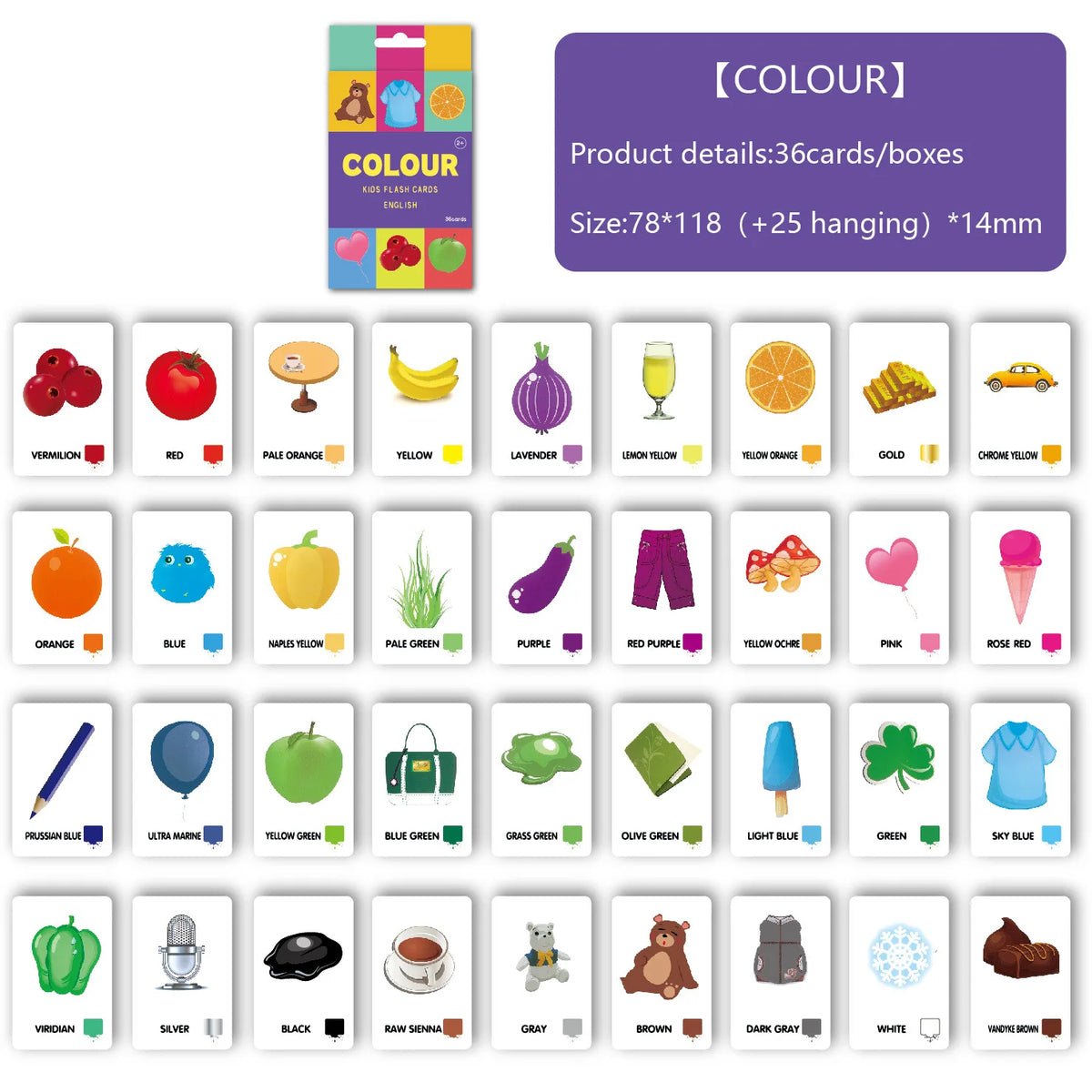 Animal Shape Color & Time Learning Flash Cards for Kids