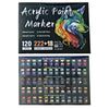 A set of 120 Dual-Tip Acrylic Paint Markers featuring various color series including Dopamine, Soft Pastel, Dark, Skin, and V