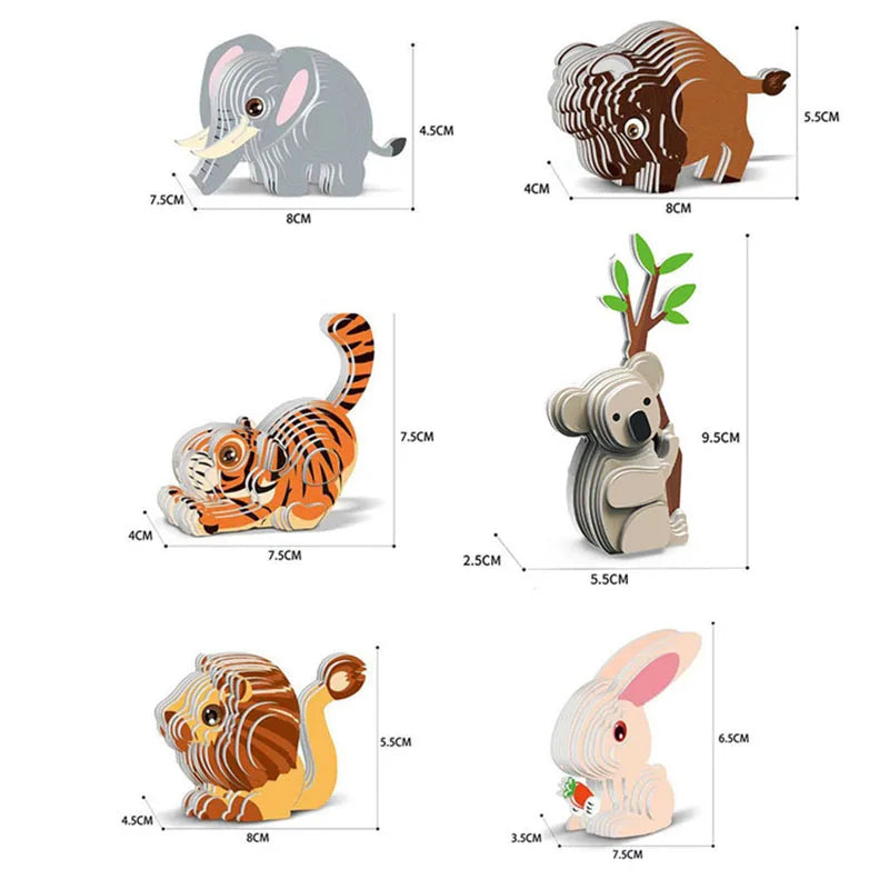 3D Paper Animal Puzzle Craft Kit – Lion, Tiger & Rabbit