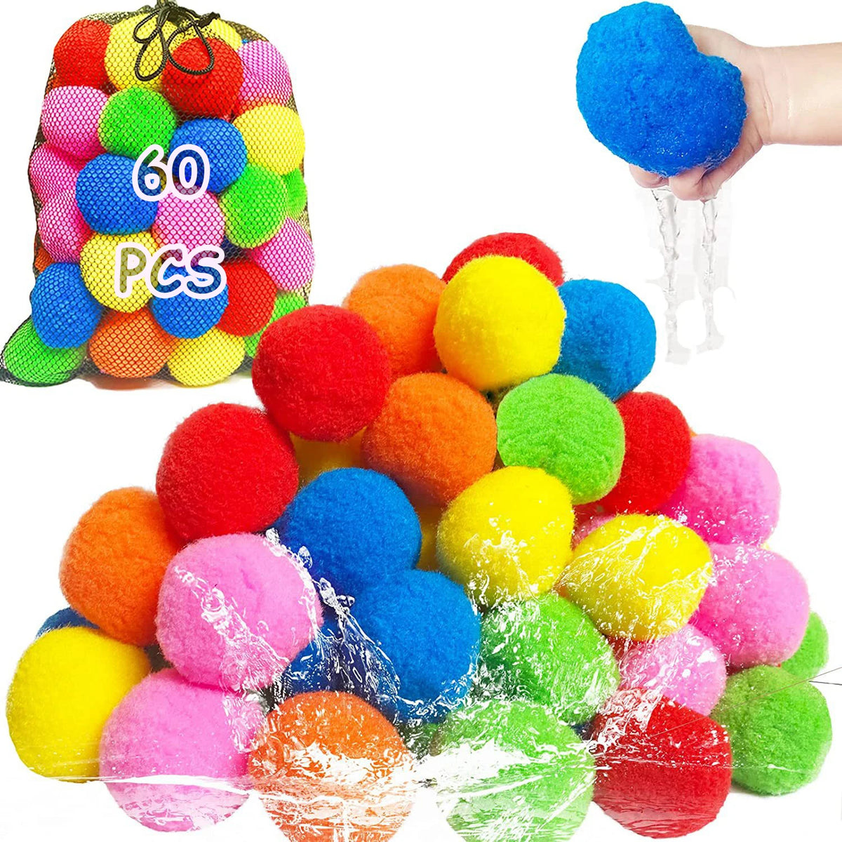 Reusable Water Balloons for Kids - Soft Splash Balls with Mesh Bag
