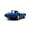 A blue building block set depicting a race car with the number 3 on the roof.