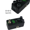A black mini guitar effects pedal with input and output jacks and various tone controls.