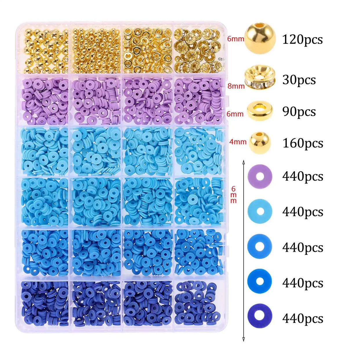 Assortment of colorful clay and alphabet beads in various sizes and colors packaged for craft projects