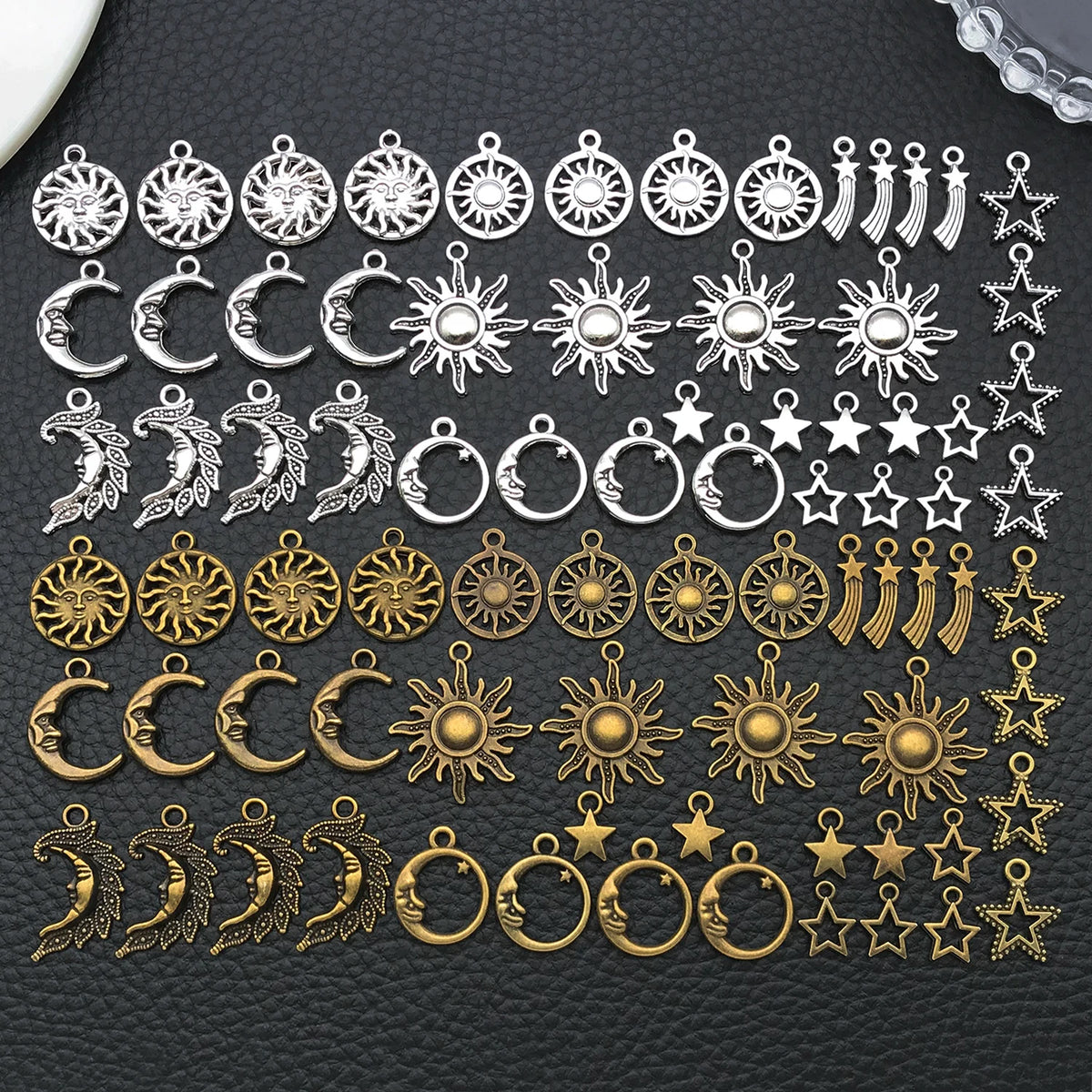 Celestial Charm Assortment – Vintage Silver Stars, Moons & Suns for Jewelry Making