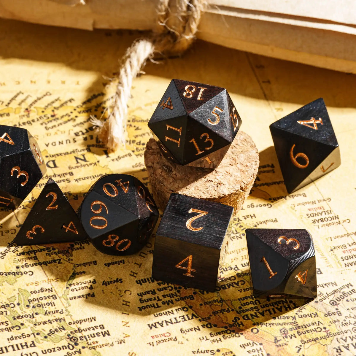 Wooden Polyhedral Dice Set for Tabletop RPGs