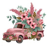 A pink vintage truck decorated with lush floral arrangements and greenery for a kids room wall sticker.