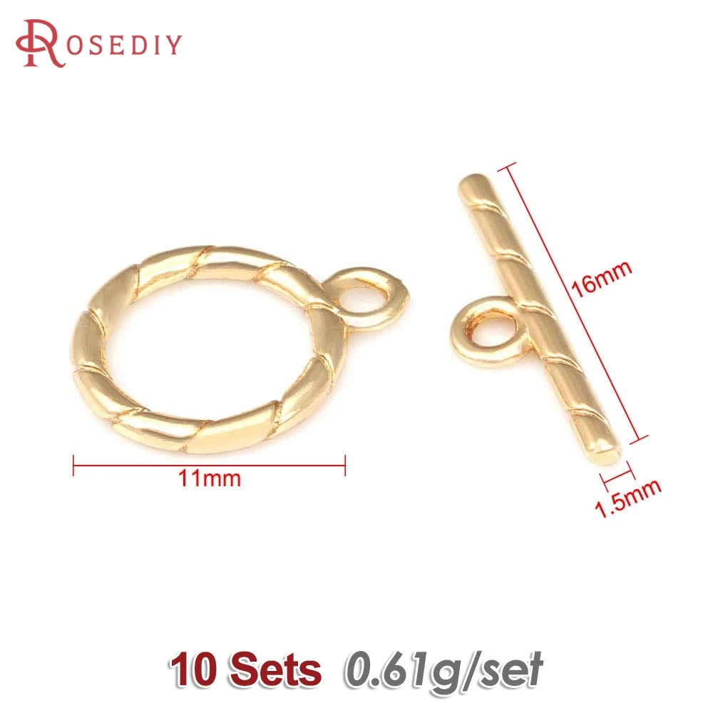 A set of 10 round gold O-toggle clasps for bracelets and jewelry making