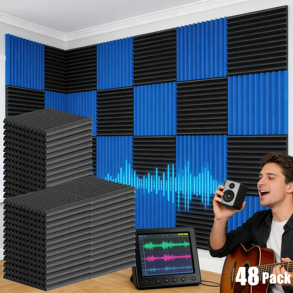 Acoustic Foam Panels (48-Pack) – 1" x 12" x 12" Soundproofing Wedges for Studio & Home