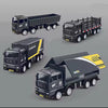 A set of black pull-back container truck toys for kids, including a MAX and MEDIUM model.
