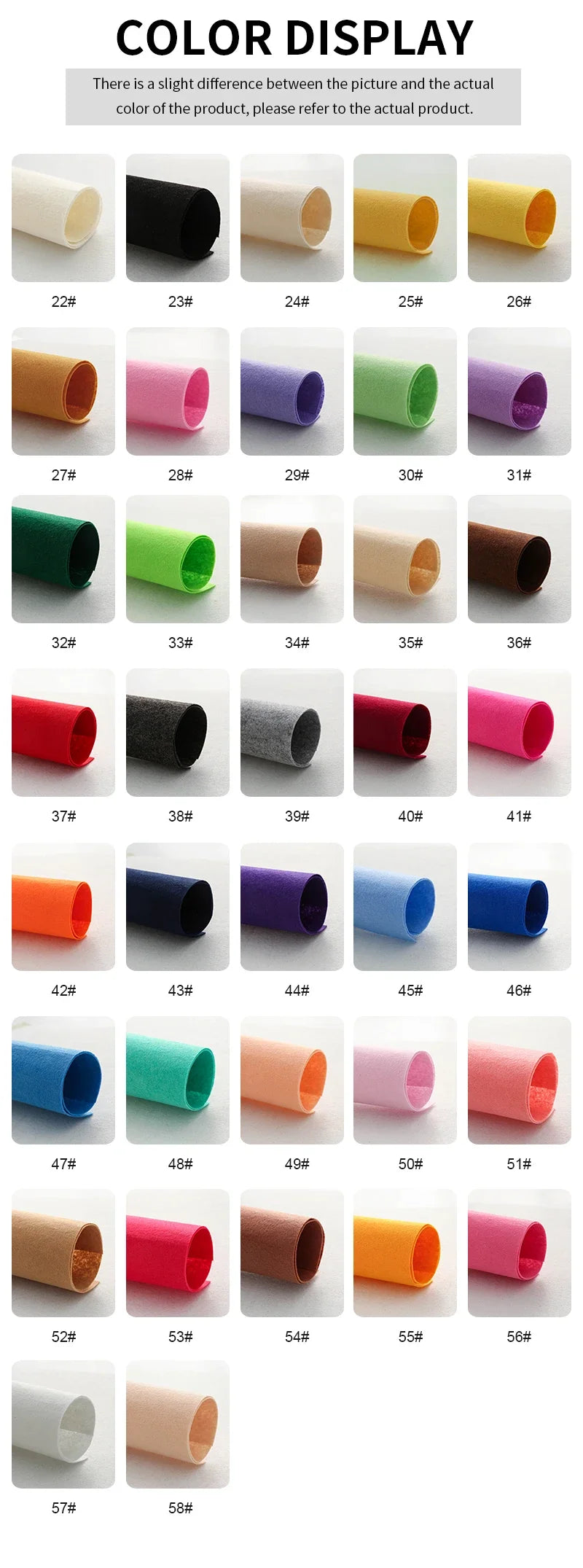 A display of various shades of colorful non-woven felt fabric sheets in rolled form.
