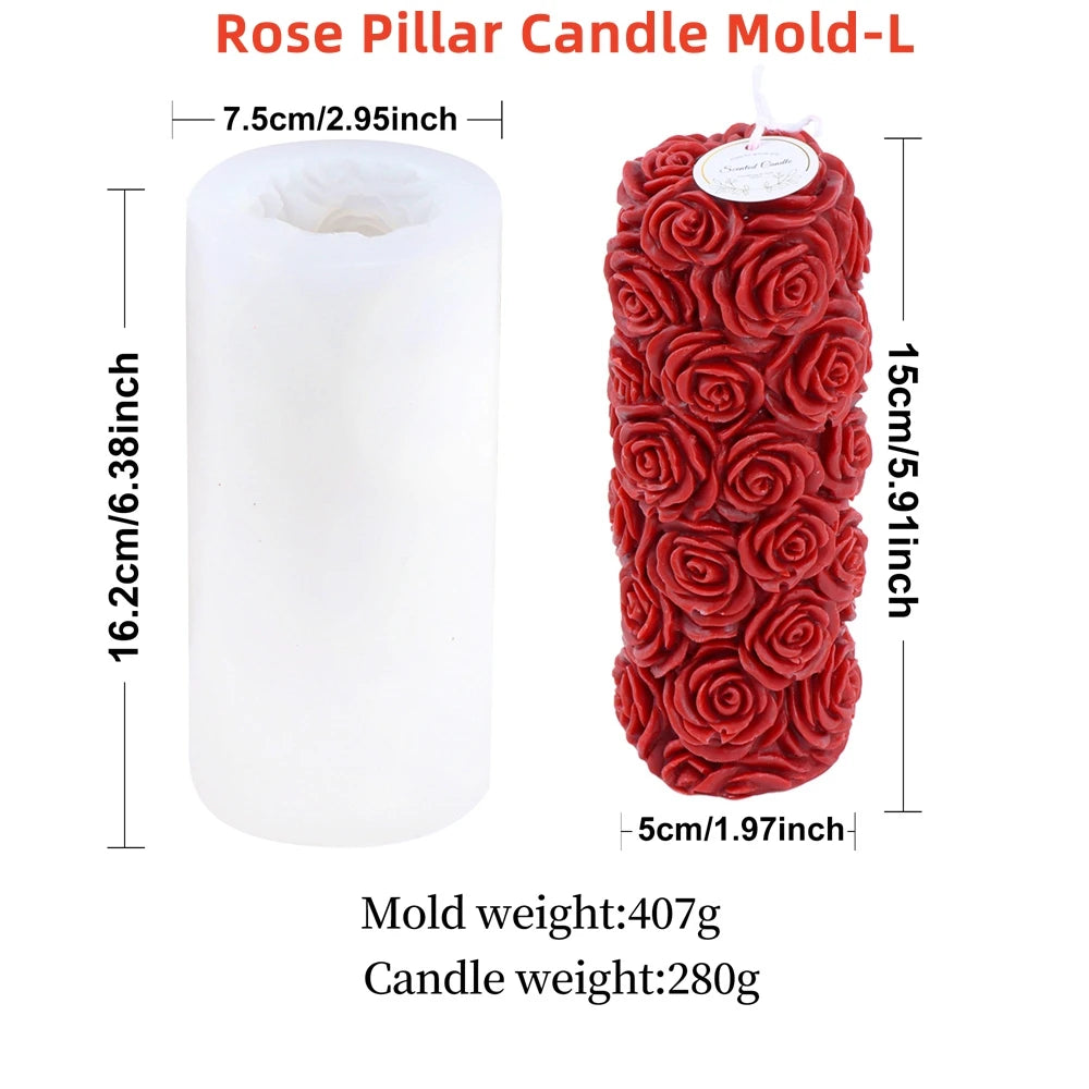 3D Rose Pillar Candle Silicone Mold for DIY Crafting