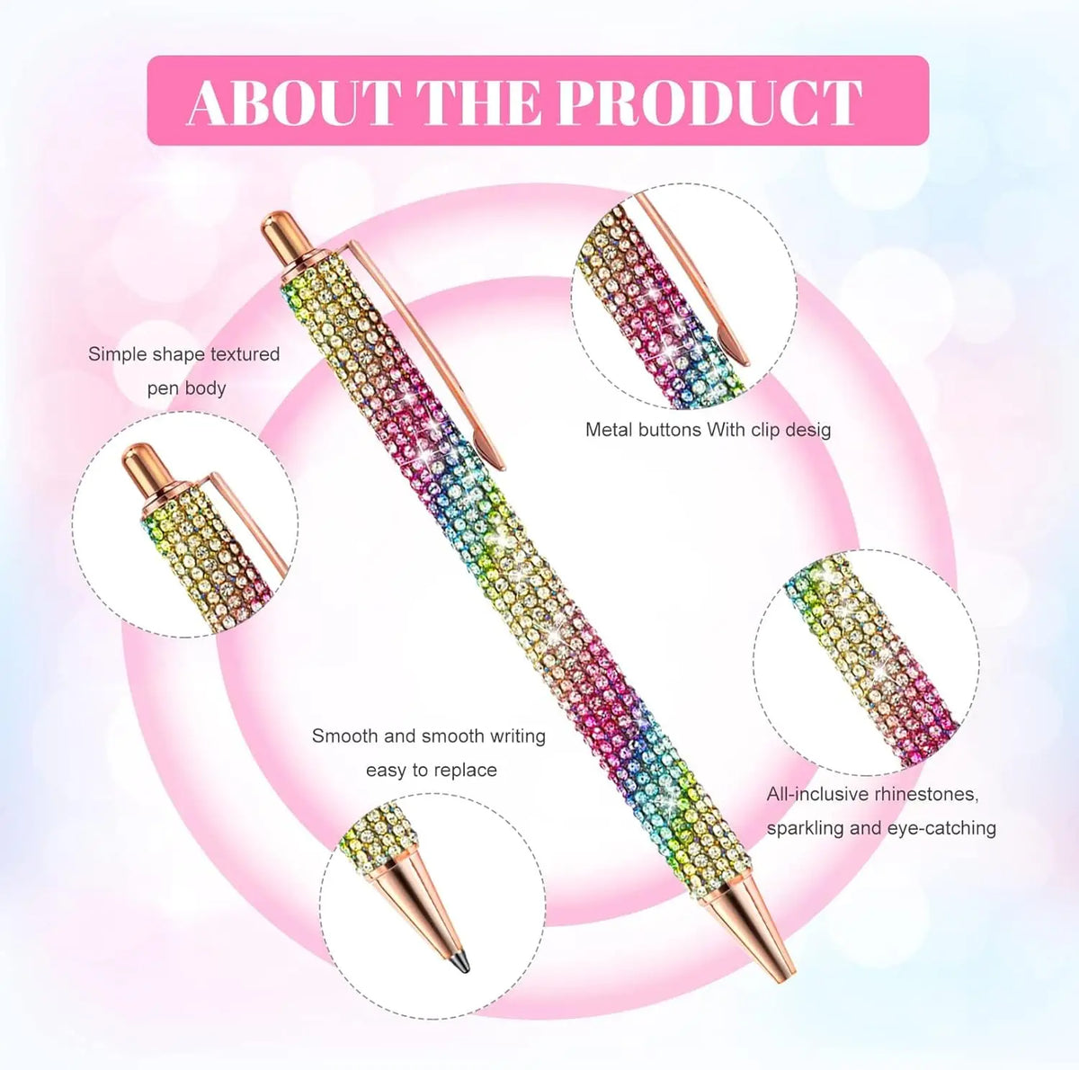 Crystal Rhinestone Ballpoint Pens (Set of 12, Assorted Colors)