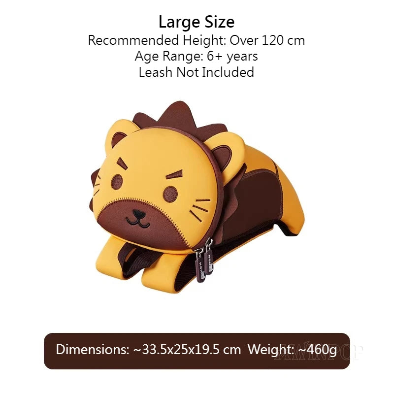 Sac à dos anti-perte jaune et marron pour enfant, vue de dessus avec sangle de sécurité.