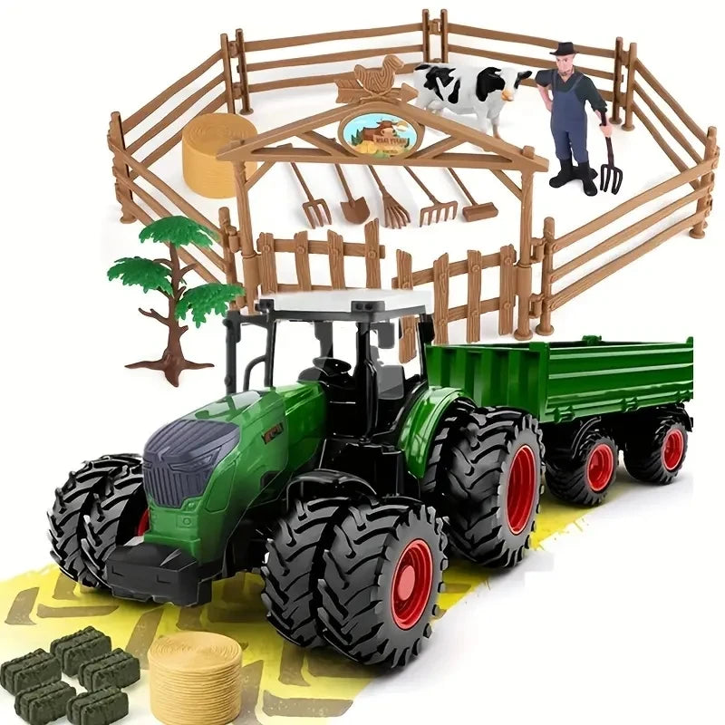 16.5" Farm Tractor Playset with Trailer, Animals & Fencing