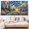 A vibrant 5D diamond painting kit featuring a landscape inspired by Van Gogh and Mucha art styles.
