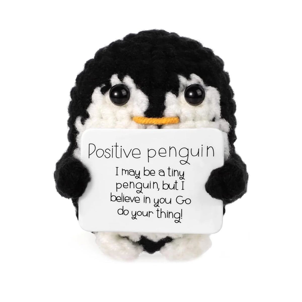 Handmade Knitted Penguin Doll with Inspirational Card