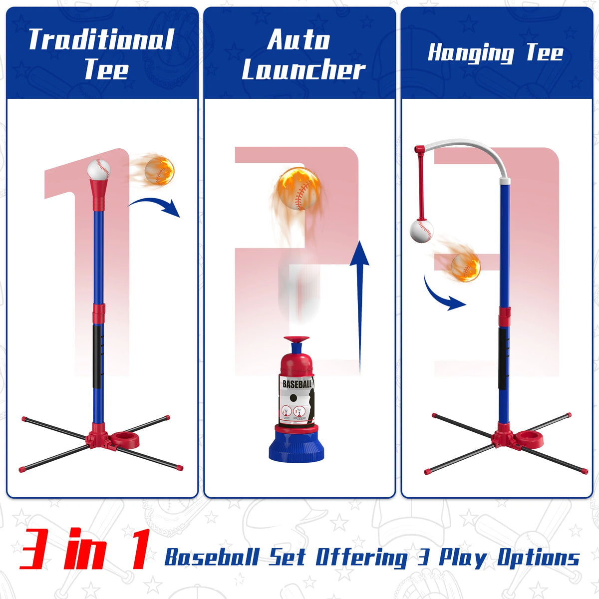 3-in-1 Kids Baseball Set with Auto Pitching Machine