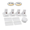 White magnetic cabinet door lock set including four locks and one key with mounting plates