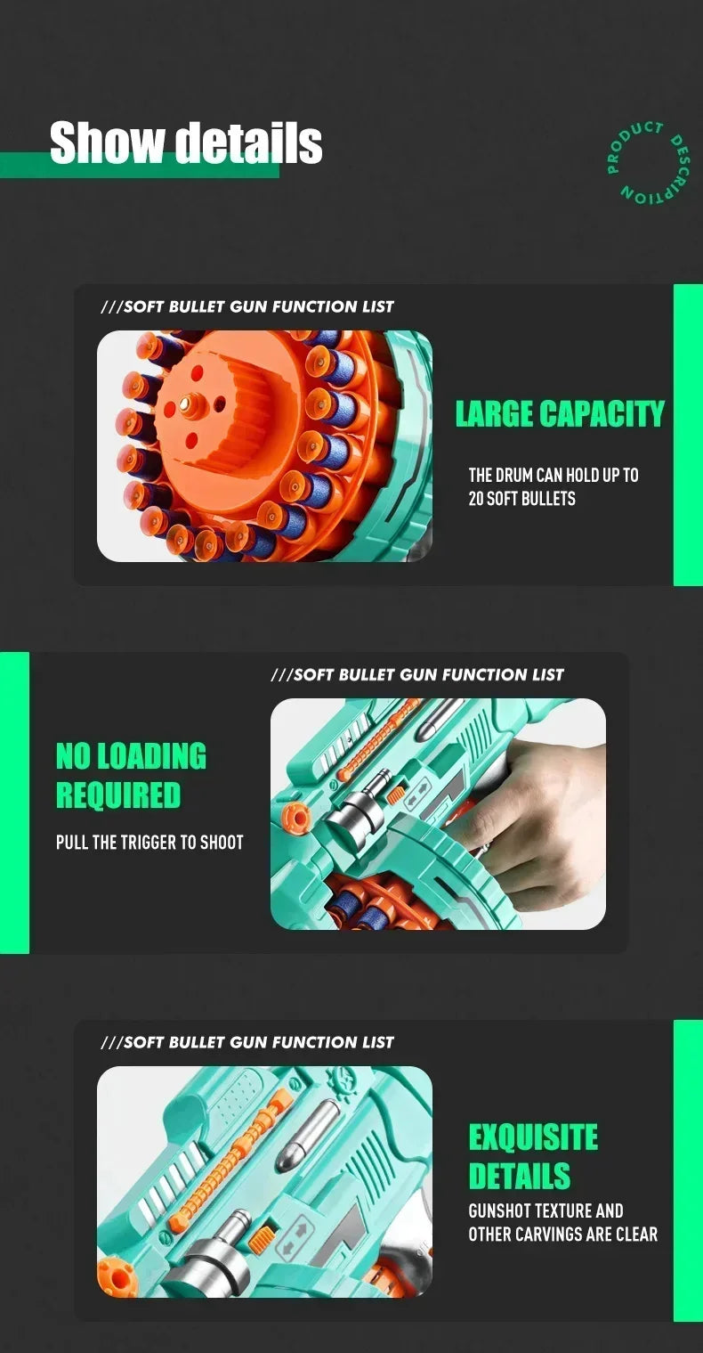Electric Gatling Blaster Toy Gun with Suction Cup Darts