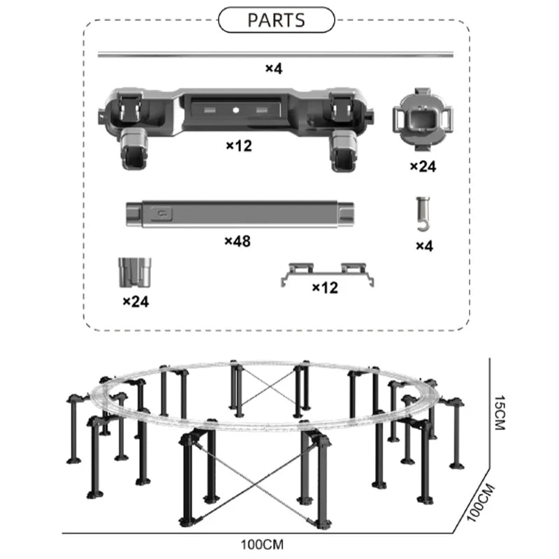 Parts list for a vintage steam train set including various components like body parts and accessories.