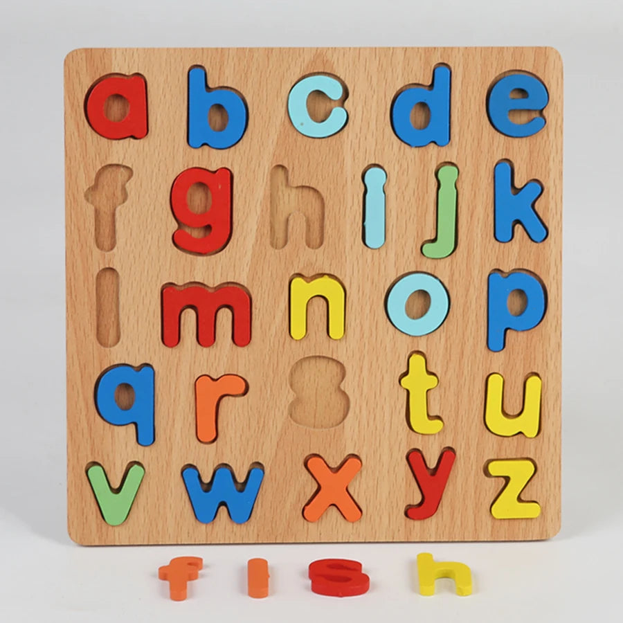 Wooden Alphabet & Number Shape Matching Puzzle Board