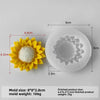 A silicone mold for candle making or soap crafting shaped like a sunflower, shown next to its finished product.