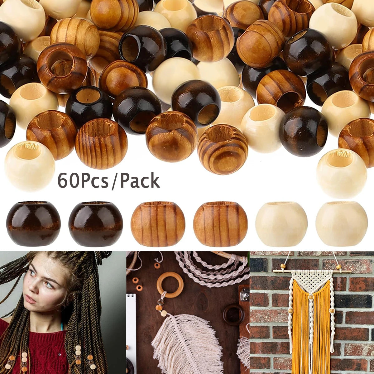 A collection of natural wooden spacer beads in various shades and finishes for jewelry making