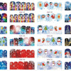 A collection of festive Christmas themed nail art stickers featuring snow, ornaments, and holiday designs for manicures.