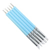 A set of five double-ended silicone dotting pens with light blue bodies and silver tips.