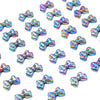 A collection of iridescent acrylic bow beads in various shades and sizes for jewelry making