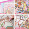 A DIY 3D sticker scene book showing various sticker sheets and a finished craft project.