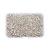 Clear plastic container filled with crushed glass stones for resin and craft projects