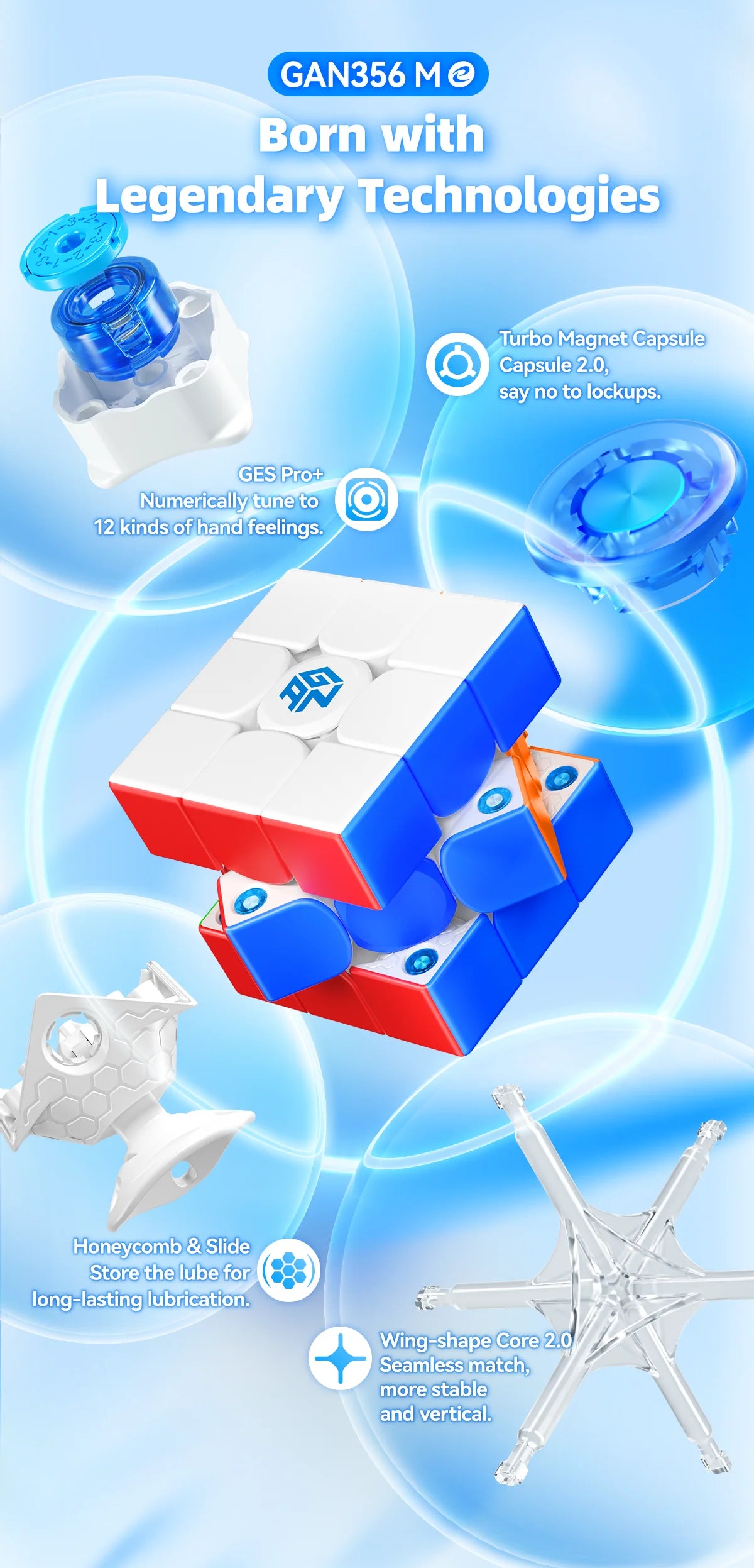 GAN 356 ME Magnetic Speed Cube – Stickerless 3x3 Puzzle