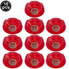 A set of ten red firefighter helmets for kids displayed in a grid format.