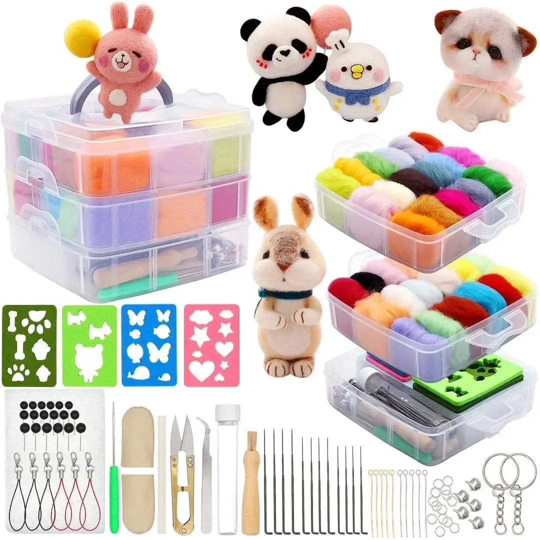 Colorful Needle Felting Starter Kit with Wool Roving and Tools