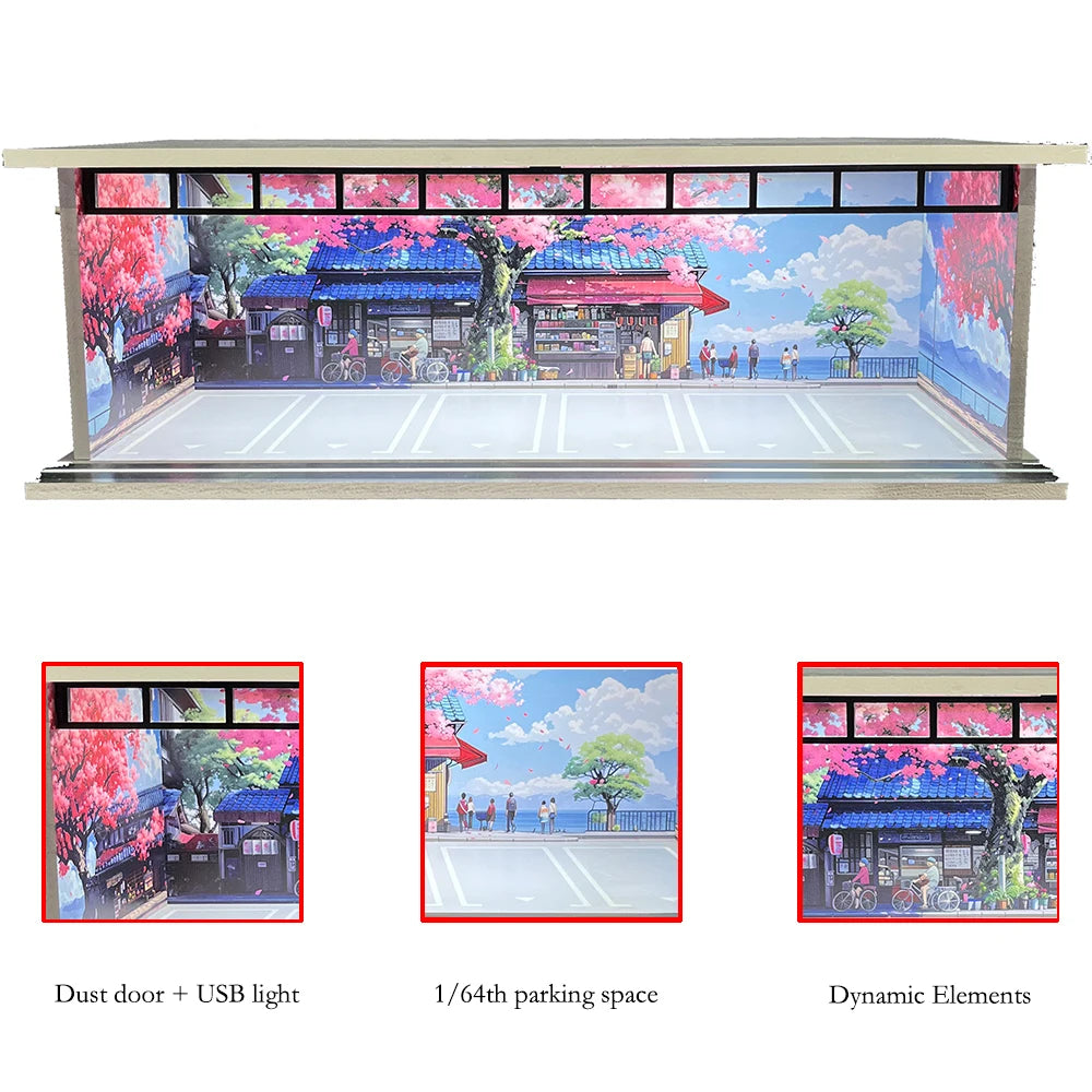 1:64 Scale Car Garage Diorama with USB LED Lighting