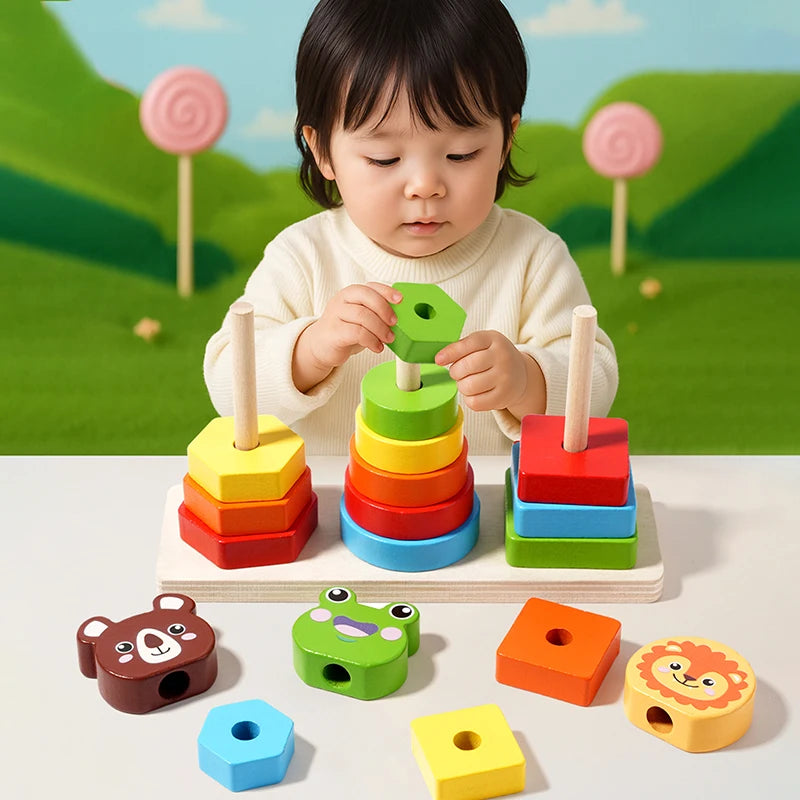 Montessori Wooden Sorting & Stacking Toy for Toddlers